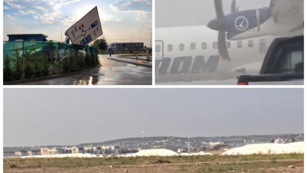 Vântul puternic a avariat gardul Aeroportului Oradea și a blocat o aeronavă Tarom la sol