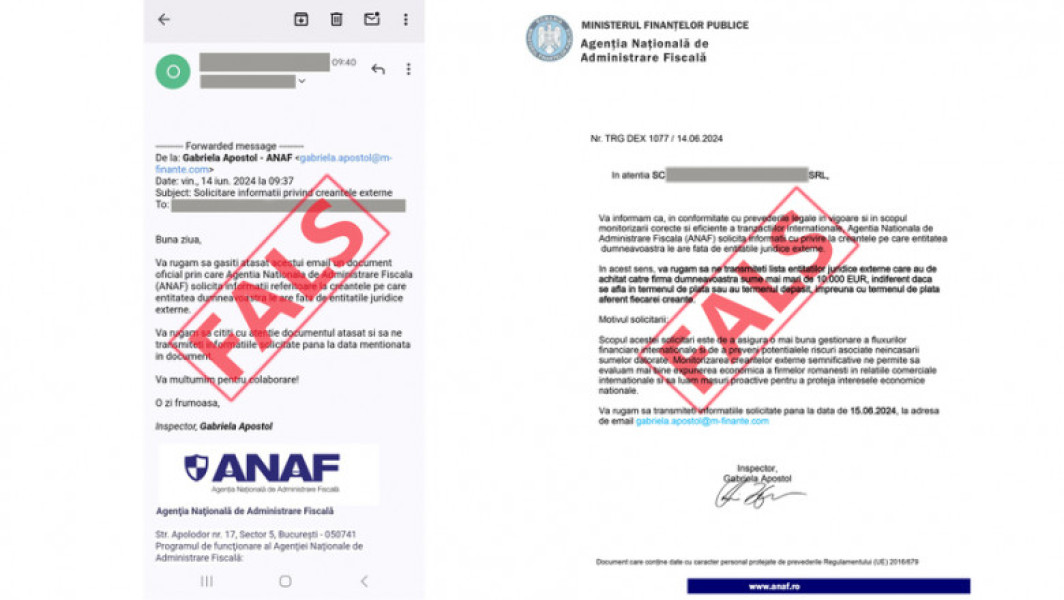 ANAF avertizează cu privire la mesaje false trimise în numele instituției